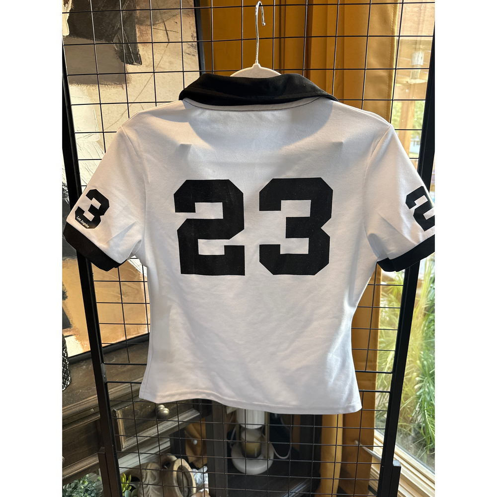 SHEIN Clasi Los Angeles Polo Shirt White Black fits like a small - Picture 2 of 3